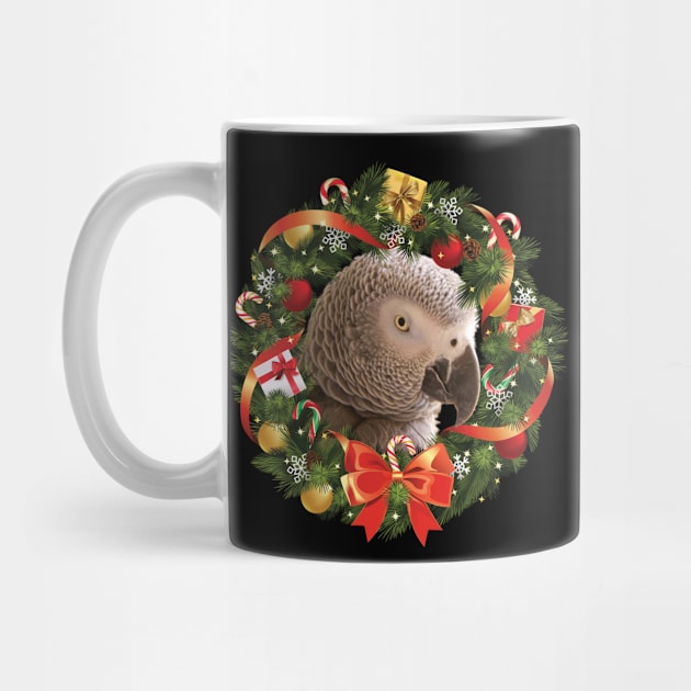 African grey parrot Christmas Wreath by Einstein Parrot